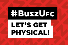 Logomarca da seção BuzzUFC com o texto em inglês Let's get physical ao centro