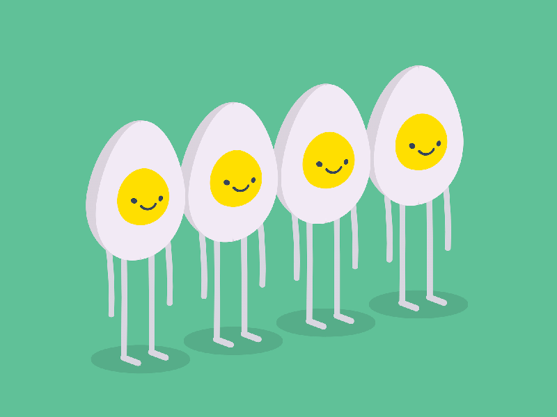 Animação mostra desenho de quatro ovos cozidos dançando