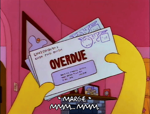 Animação mostra o personagem Homer, da série Os Simpsons, folheando várias contas