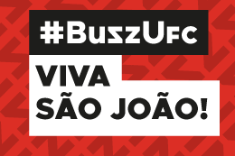 Logomarca da seção BuzzUFC sobre fundo vermelho, com a frase Viva São João
