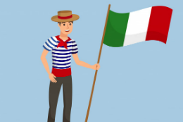 Imagem de um homem segurando a bandeira da Itália