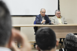 Imagem: O Reitor Jesualdo Farias e o Vice-Reitor Henry Campos coordenam o evento de planejamento (Foto: Guilherme Braga)