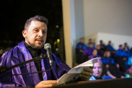 Imagem: O Prof. Gerardo Silveira Viana Jr., do Curso de Música, foi o orador representante do corpo docente