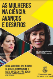 Imagem: Cartaz da palestra "As mulheres na ciência: avanços e desafios"