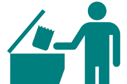 Imagem: Gráfico representando um homem colocando resíduo em uma lixeira (Imagem: Divulgação)