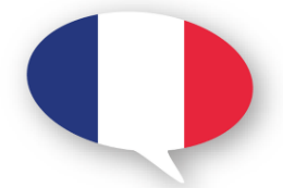Imagem: desenho de um balão de dialogo com as cores da bandeira francesa