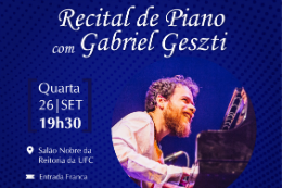 Imagem: cartaz do evento com inforações e foto do pianista