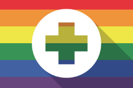 Imagem: Ilustração com a bandeira com as cores do movimento LGBT e uma cruz no centro