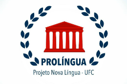 Imagem: Logo do Prolíngua, com ilustração de folhas de louro ao redor de um desenho de construção com colunas  