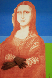 Imagem: quadro de Aderson Medeiro que com a Mona Lisa com fundo nas cores azul e verde