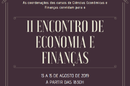 Imagem com fundo roxo e em letras douradas II Encontro de Economia e Finanças