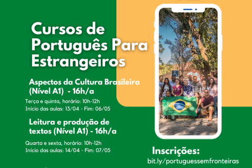 cartaz informativo sobre as inscrições para o curso de Português para Estrangeiros