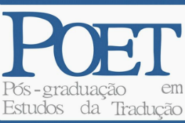 Imagem: fundo branco com a sigla POET em caixa alta azul. Abaixo, Pós-graduação em Estudos da Tradução na cor cinza