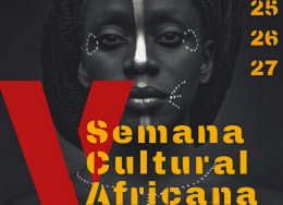Imagem: cartaz com foto de uma mulher negra e as palavras V SEmana Cultural Africana nas cores vermelha e amarela