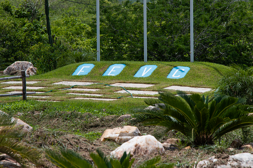 Imagem: Foto de letreiro na Fazenda Experimental Vale do Curo, em Pentecoste, onde lê-se as iniciais FEVC. (Foto: Viktor Braga)