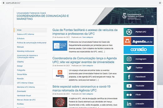 Imagem: Print de tela do novo site da Coordenadoria de Comunicação e Marketing