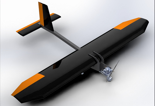 Imagem: desenho gráfico de um aeromodelo nas cores preta e laranja