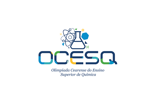 Imagem: logo da Olimpíada. As letras OCESQ nas coras azul e amarela e, acima, um frasco de laboratório e um átomo em movimento
