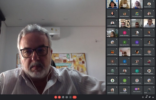 Imagem mostra participantes da reunião virtual 