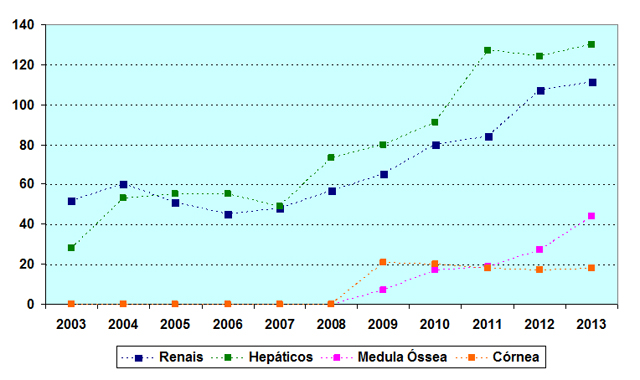 Gráfico representando os transplantes efetivados no Complexo Hospitalar.