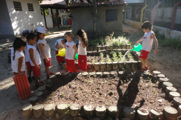 Imagem: Alunos do projeto "Reciclar com a minhoca pet para salvar o planeta" (Foto: Divulgação)