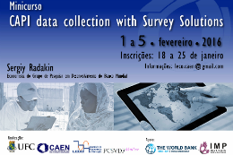 Imagem: Cartaz do curso minicurso intitulado CAPI Data Collection with Survey Solutions (Imagem: Divulgação)