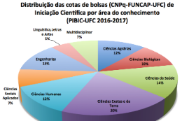 Imagem: Gráfico apresentando distribuição das cotas de bolsas de Iniciação Científica por área de conhecimento na UFC