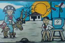 Imagem: ilustração com imagem do sertão com homem em cima de um cavalo