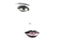 Imagem: cartaz em branco com olho e boca de uma mulhr com maquiagem