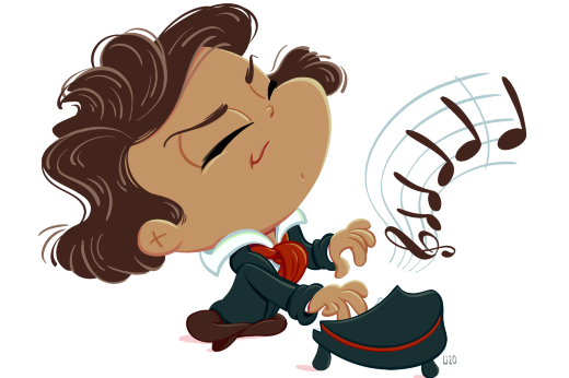 Imagem: caricatura de Beethoven criança ao piano