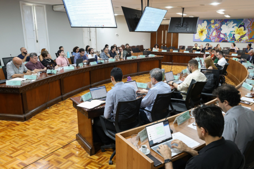 Imagem: Foto do plenário dos conselheiros do Cepe/UFC em reunião deliberativa