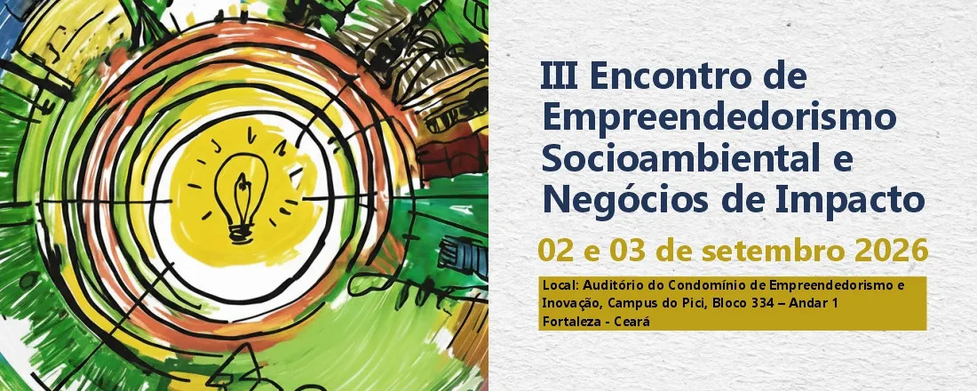 3ª edição do encontro reunirá cerca de 400 participantes no Condomínio de Empreendedorismo e Inovação da UFC (Imagem: Divulgação) Ilustração abstrata de uma lâmpada junto a informações sobre III Encontro de Empreendedorismo