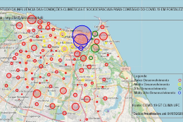 Mapa da ocorrência de casos de coronavírus em Fortaleza segundo o IDH dos bairros