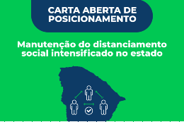 Cartaz da carta aberta da FAMED com o mapa do Ceará com três bonecos separados por traços que formam um triângulo