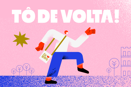 Imagem: Logomarca e mascote da campanha Tô de Volta sobre fundo rosa. (Imagem: Design/ UFC Informa)