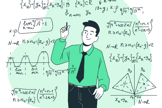 Desenho de professor escrevendo fórmulas matemáticas 