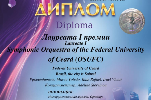 Diploma da premiação escrito em russo