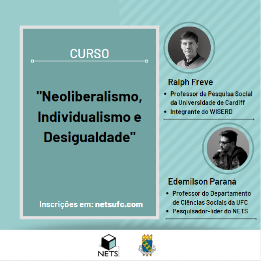 Imagem: Cartaz verde do evento, com imagem dos professores Ralph Fevre e Edemilson Paraná