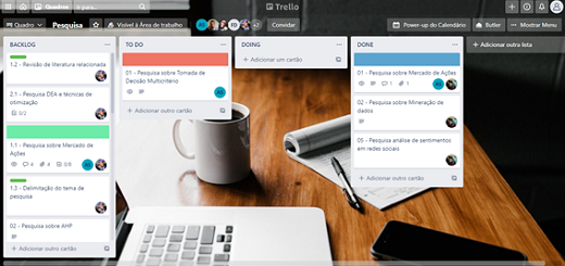 Imagem: print de uma tela do trello, com quadros e cartões com tarefas para a equipe
