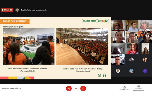 Tela do evento on-line, com participantes em chama de vídeo