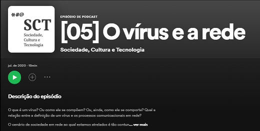 Print da tela de um episódio do podcast Sociedade, Cultura e Tecnologia no Spotify