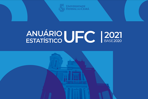 Imagem: Capa do Anuário Estatístico, em tons de azul e com a imagem da Reitoria da UFC ao fundo