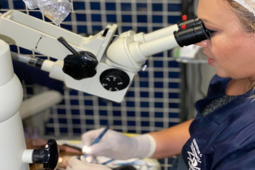 Imagem: pesquisadora Mirza Melo em laboratório