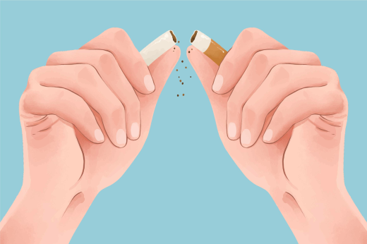 Imagem: mãos quebram um cigarro ao meio (Imagem: Freepik.com)