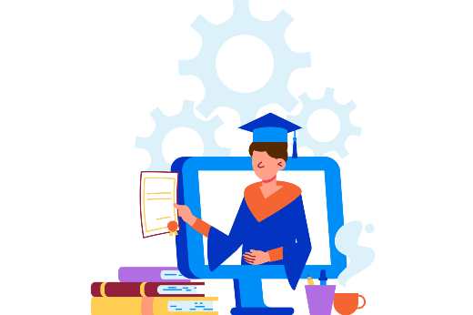Imagem: ilustração de estudante em frente a um computador