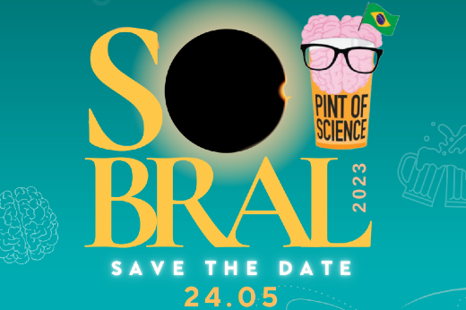 Imagem: fundo verde logo marca do evento com uma imagem de copo de cerveja e um cérebro dentro