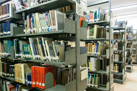 Imagem: Estantes de livros em uma biblioteca (Foto: UFC Informa)
