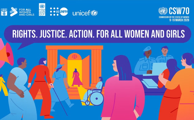 A participação dos professores da UFC no evento projeta internacionalmente as ações desenvolvidas pela universidade no âmbito das políticas públicas para as mulheres (Imagem: unwomen.org/Divulgação) Imagem: arte do evento da ONU com desenhos de mulheres